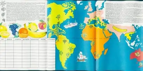 Stundenplan, Faltblatt, Fruchtgärten der Erde, Weltkarte um 1970