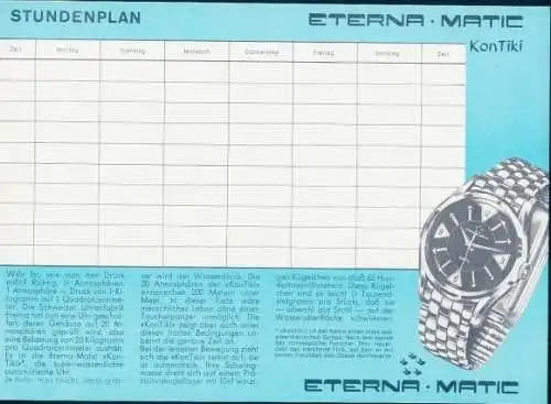 Stundenplan Reklame, Eterna Matic, Uhren, von Tauchern und Uhren, Hai