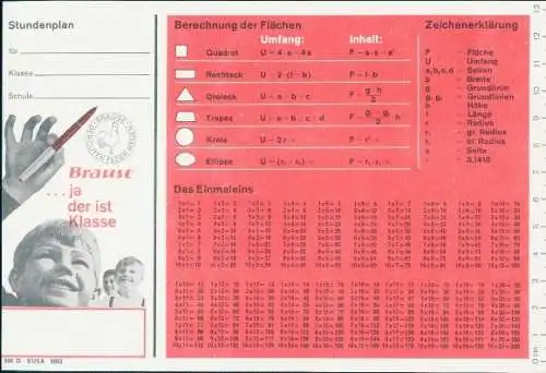 Stundenplan Reklame Brause, Schreibfedern, Füllfederhalter