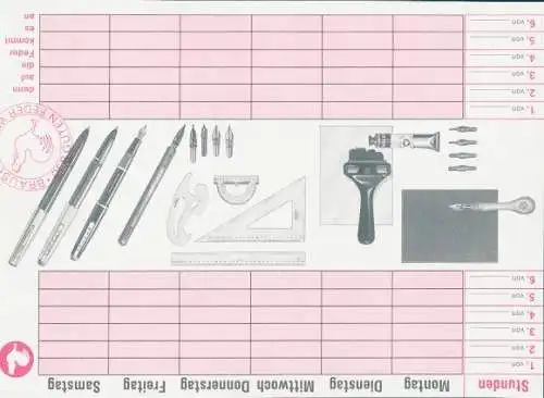 Stundenplan, Reklame Brause, Schreibfedern, Füllfederhalter