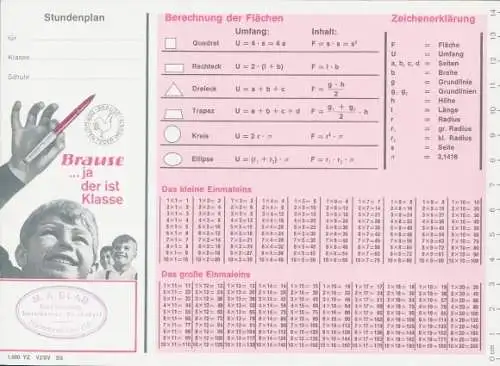Stundenplan, Reklame Brause, Schreibfedern, Füllfederhalter