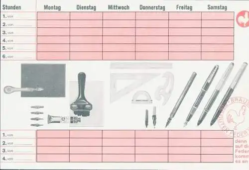 Stundenplan, Reklame Brause, Schreibfedern, Füllfederhalter