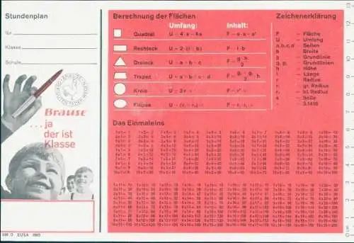 Stundenplan, Reklame Brause, Schreibfedern, Füllfederhalter