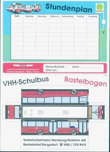 Stundenplan Verkehrsbetriebe Hamburg-Holstein VHH, Betriebshof Glinde,  Bus Bastelbogen Buslinie