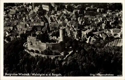 Ak Weinheim an der Bergstraße Baden, Burgruine Windeck, Fliegeraufnahme