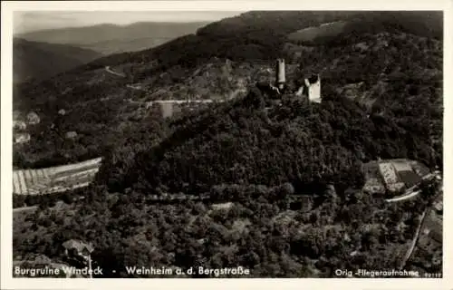 Ak Weinheim an der Bergstraße Baden, Burgruine Windeck, Fliegeraufnahme