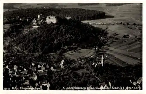 Ak Niedernhausen Fischbachtal im Odenwald, Fliegeraufnahme, Schloss Lichtenberg