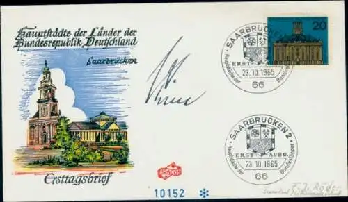 Ersttagsbrief Autogramm F. J. Röder, Ministerpräsident Saarland, Saarbrücken, Hauptstädte der Länder