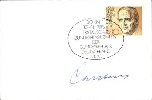 Erstausgabe Bundespräsidenten der BRD, Bonn 10.11.1982, Autogramm Karl Carstens