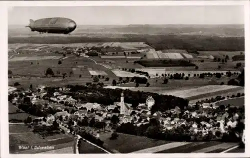 Ak Waal in Schwaben, Zeppelin, Fliegeraufnahme