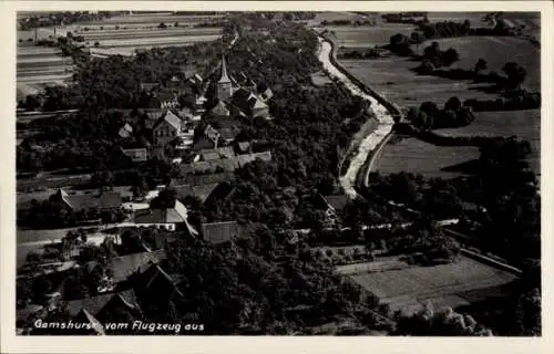 Ak Gamshurst Achern in Baden Schwarzwald, Gasthaus zum Rösle, Fliegeraufnahme