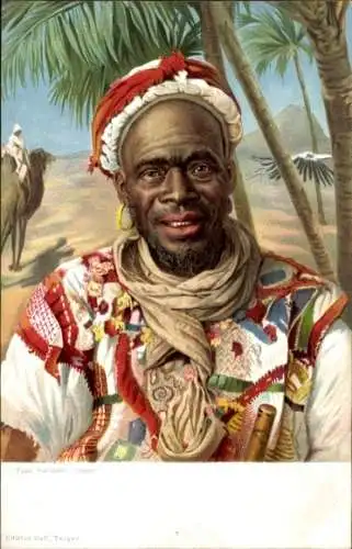 Ak Tanger Marokko, Mann in traditioneller Kleidung, Portrait