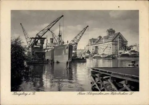 Ak Kaliningrad Königsberg Ostpreußen, Neuer Silospeicher am Hafenbecken IV, Dampfer