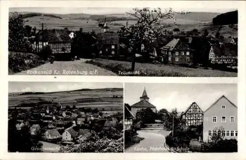 Ak Rockensüß Cornberg in Hessen, Totalansicht, Kirche, Pfarrhaus, Schule