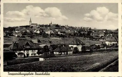 Ak Baumholder im Kreis Birkenfeld, Blick auf den Ort, Kirche, Bahnhof