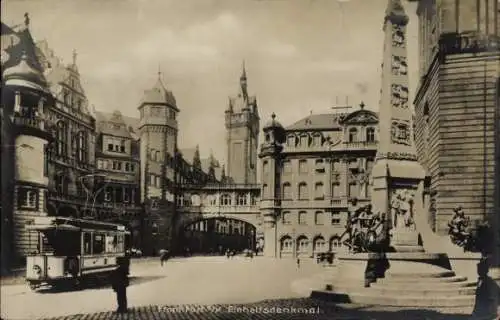 Ak Frankfurt am Main, Einheitsdenkmal, Straßenbahn