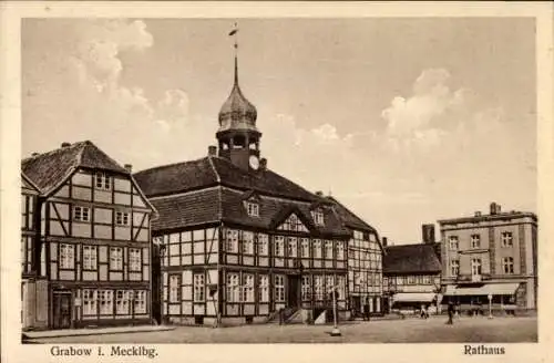 Ak Grabow in Mecklenburg, Rathaus, Fachwerkhaus