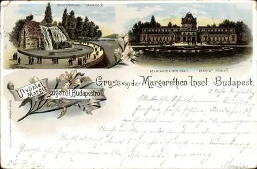 Litho Margitsziget Margareteninsel Budapest Ungarn, Margarethen Bad, Heilquelle