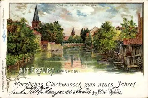 Litho Erfurt in Thüringen, Alt-Erfurt, Venedig, Lehmannsbrücke