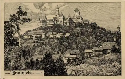 Künstler Ak Braunfels an der Lahn, Gesamtansicht, Schloss