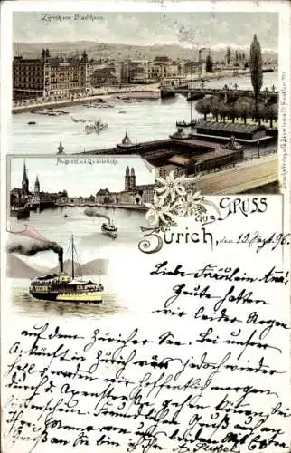 Litho Zürich Schweiz, Panorama, Quaibrücke, Stadthaus