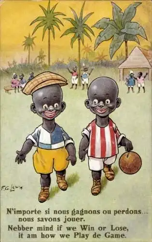 Künstler Ak Lewin, F. G., Afrikanische Kinder, Fußball