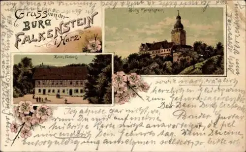 Litho Pansfelde Falkenstein im Harz, Burg Falkenstein, Zum Falken