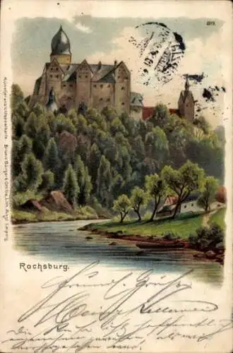 Litho Rochsburg Lunzenau in Sachsen, Schloss Rochsburg