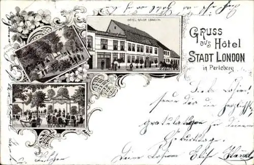 Litho Perleberg in der Prignitz, Hotel Stadt London, Garten