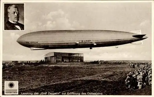 Ak Travemünde Lübeck, Landung Luftschiff LZ 127 Graf Zeppelin, Eröffnung Ostseejahr 1931, Eckener