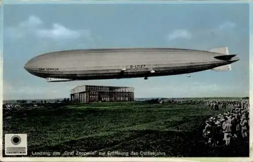 Ak Travemünde Lübeck, Landung Luftschiff LZ 127 Graf Zeppelin, Eröffnung des Ostseejahrs 1931