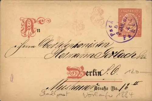 Vorläufer Litho Stadtbrief Berlin, Packetfahrt, Fröhliches Neujahr, Engel