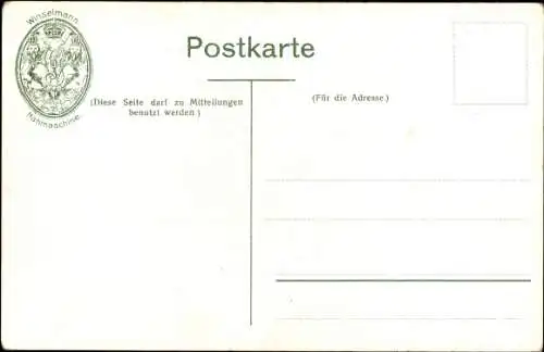 Ak Winselmann Nähmaschine, Feldarbeiter, Sense