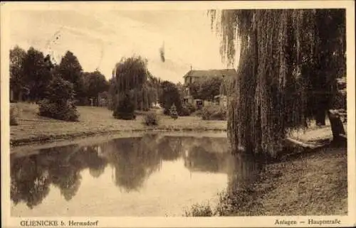 Ak Glienicke Nordbahn bei Hermsdorf, Anlagen, Hauptstraße, Teich