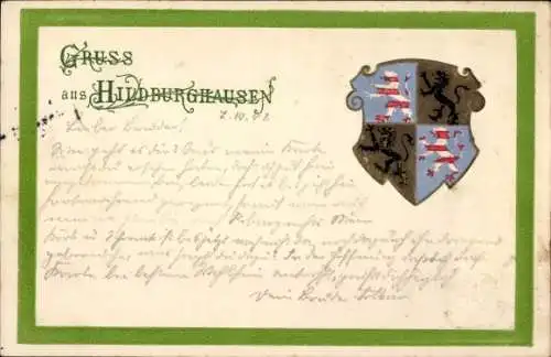 Präge Wappen Ak Hildburghausen in Thüringen