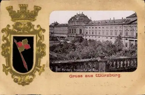 Präge Wappen Passepartout Ak Würzburg am Main Unterfranken, Residenz von der Terrasse