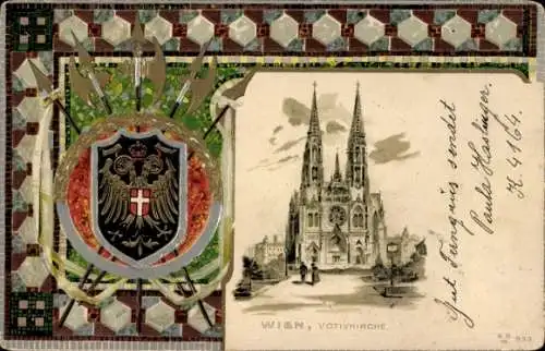 Präge Wappen Passepartout Litho Wien 1 Innere Stadt, Votivkirche