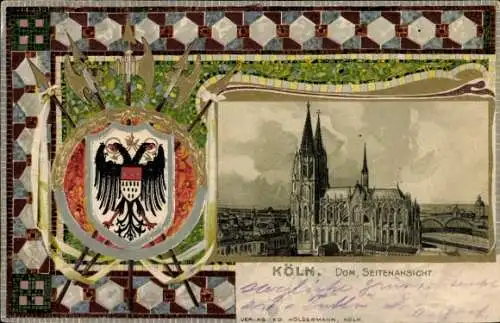 Präge Wappen Passepartout Litho Köln am Rhein, Dom