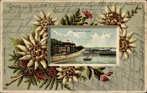 Präge Passepartout Litho Kiel, Strandpromenade, Edelweiß