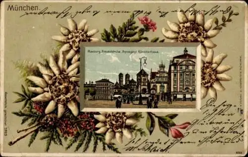 Präge Passepartout Litho München, Maxburg, Frauenkirche, Synagoge, Künstlerhaus