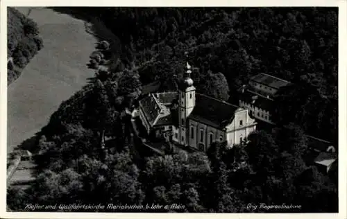 Ak Mariabuchen Lohr im Spessart Unterfranken, Fliegeraufnahme, Kloster, Wallfahrtskirche