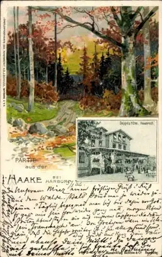 Litho Hamburg Harburg Haake, Hotel, Wald