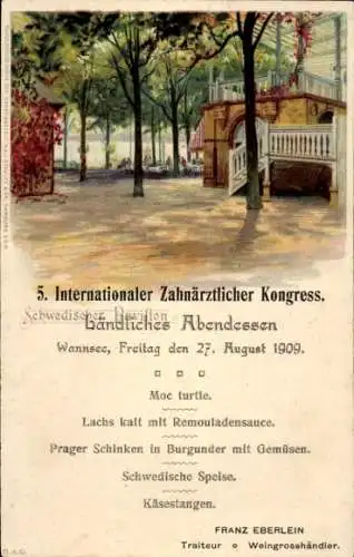 Litho Berlin Zehlendorf Wannsee, 5. Internationaler Zahnärztlicher Kongress 1909, Abendessen