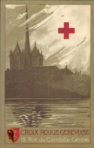Wappen Ak Genève Genf Stadt, Croix Rouge Genevoise, 18 Rue de Candolle Genève