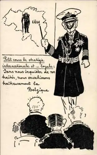 Künstler Ak Kaiser Wilhelm II., Belgique, Petit cours de strategie internationale et... loyale