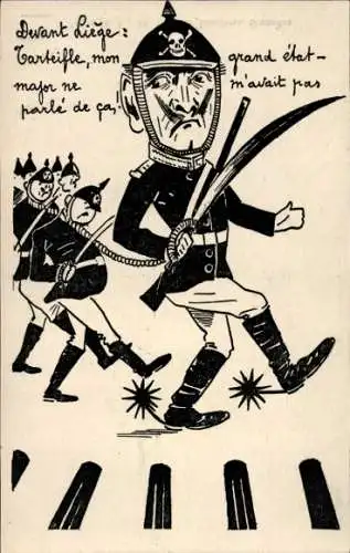 Künstler Ak Kaiser Wilhelm II., Devant Liège, Karikatur