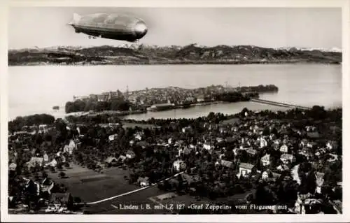 Ak Lindau am Bodensee Schwaben, Luftschiff LZ 127 Graf Zeppelin, Fliegeraufnahme