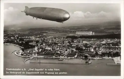 Ak Friedrichshafen am Bodensee, Fliegeraufnahme, Graf Zeppelin, Zeppelinwerft