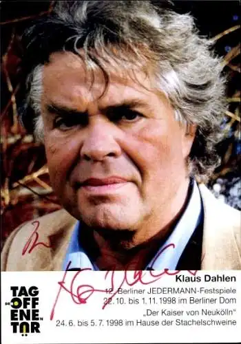 Ak Schauspieler Klaus Dahlen, Portrait, Stück Der Kaiser von Neukölln, Autogramm