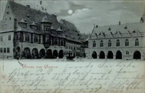 Mondschein Ak Goslar am Harz, Marktplatz